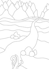 Coloring landscape. Colorless  anti-stress coloring pages for kids and adult.