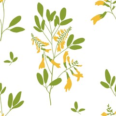 seamless floral pattern, delicate flowers on a white background, plant silhouettes