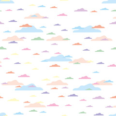 Pastel pure minimalist colorful clouds sky kids seamless pattern background