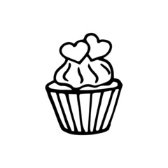 Cupcake cake hand drawing sketch in doodle style isolated on white background. Stock vector illustration. 