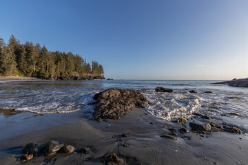 View of the Pacific Ocean from a rocky beach on Vancouver Island