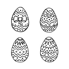 Easter eggs set hand drawing sketch doodle style isolated on white background. Vector stock illustration. 