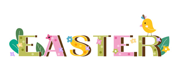 Easter colorful text letters in abstract style on white background. Vector illustration.