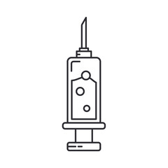 Line medical healthcare art icon - syringe. Professional equipment symbol. Science, pharmacy, medic, chemistry background emblem element. Laboratory test. Vector medical outline illustration.