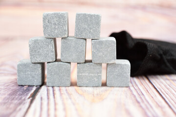 Stone cubes for cooling alcoholic beverages, laid out in the form of a pyramid