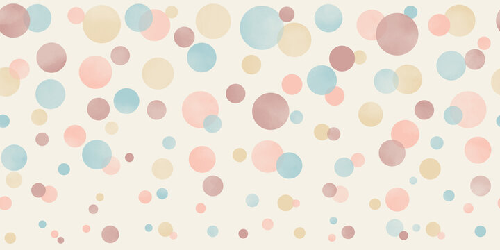 Seamless pastel watercolor background texture. Pastel color circles. Painted illustration. Template for design. Vintage. Retro.