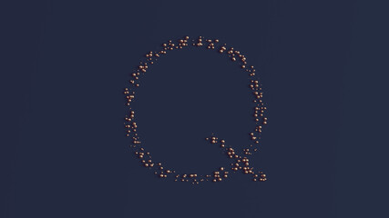 Typeface Letter Q Symbol Formed out of Bronze Spheres 3d illustration render