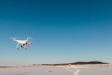 Drone flying in winter 