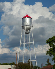 Vintage steel watertower in a small town in Minnesota