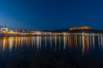 Fototapeta premium View of Haraki bay at night Rhodes Greece