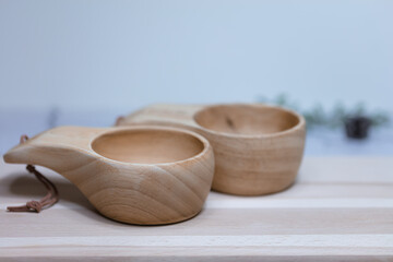 Handmade wooden mugs. Scandinavian style