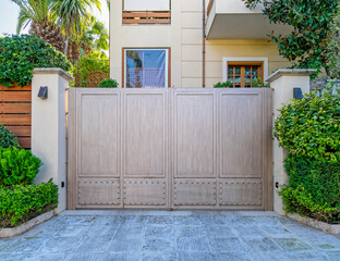 contemporary house garage metallic door, Athens Greece.