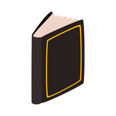 book standing with black cover with yellow frame, flat style