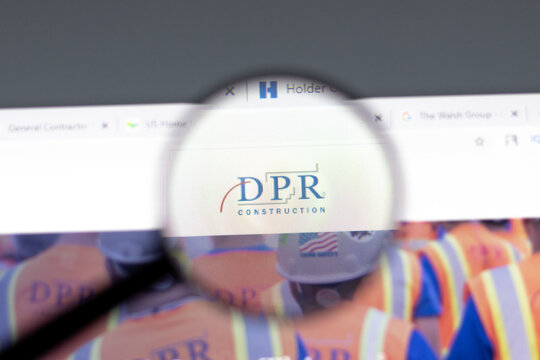 New York, USA - 15 February 2021: DPR Construction website in browser with company logo, Illustrative Editorial.