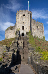 he Norman Keep at Cardiff Castle, South Wales, UK