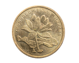 china five jiao won coin on a white isolated background