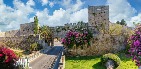 Landscape with Freedom Gate at Rhodes Island, Greece - obrazy, fototapety, plakaty
