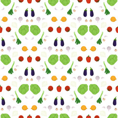 Vegetable geometric seamless pattern. Tomato cabbage lettuce garlic onion pepper. Fabric print texture. Creative colorful decoration. Healthy food background. Abstract modern print.