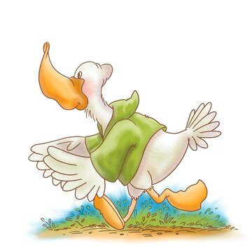 Pato, corredor, ganso, corriendo, de prisa, dibujos animados, caricatura, infantil, 