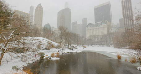 Central Park in New York City in snow