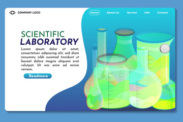 science school website Landing Page. Template for websites, or apps. Modern design. illustration of beaker glass laboratory. Dynamic shapes composition. Eps10 vector.