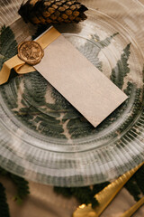 Decor on the festive table, rustic style, decorations on the tables.