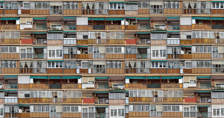 Messy Balconies Texture. Poorly maintained living estate in a metropolis.
