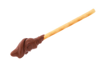 Breadstick with chocolate hazelnut spread isolated on white
