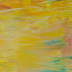 Abstract creative background: chaotic stains of oil paint on linen canvas with tonal priming