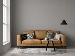 Minimalist Interior of modern living room 3D rendering