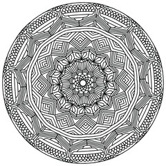 mandala with ornaments and geometric figures drawn on a white background for coloring, vector, print mandala