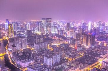 Naklejka premium Chengdu Skyline in the Evening