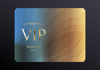 Vectors VIP card. Gold card. Blue lilac gold gradient geometric ornament in oriental style. Background with gold lettering invitation. Luxury design for VIP members. Shine and luxury.