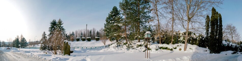 winter landscape park in the city with beautiful trees