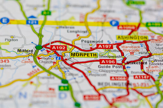 02-19-2021 Portsmouth, Hampshire, UK Morpeth and surrounding areas shown on a road map or Geography map
