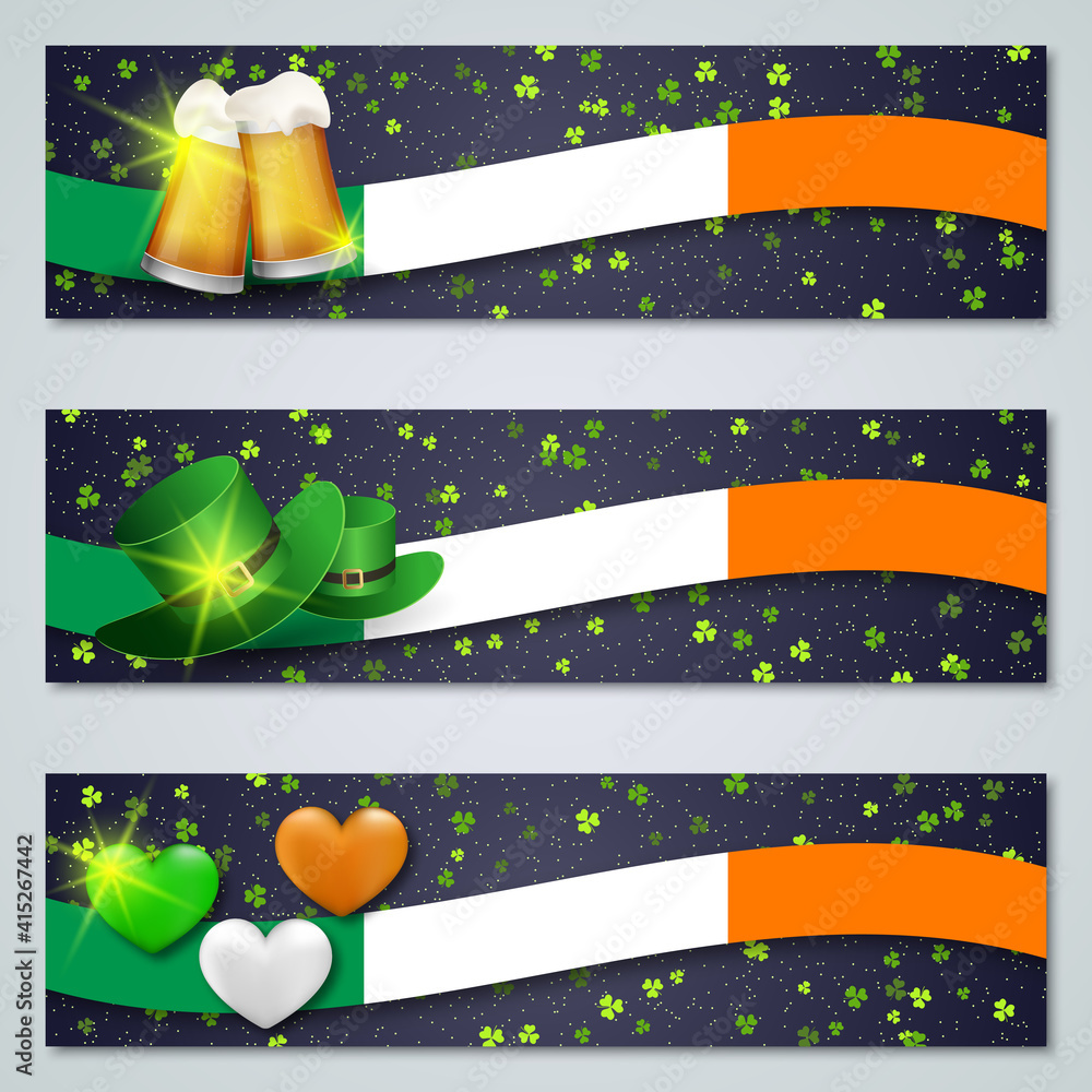 Poster st.patrick's day horizontal web banners vector collection