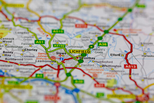 02-19-2021 Portsmouth, Hampshire, UK lichfield and surrounding areas shown on a road map or Geography map
