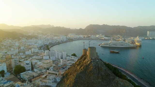 Aerial view of Mottrah Fort in Muscat, Oman