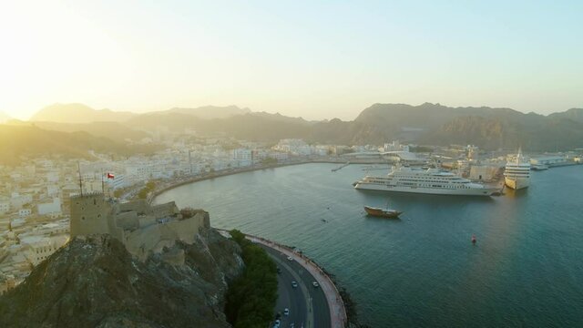 Aerial view of Mottrah Fort in Muscat, Oman