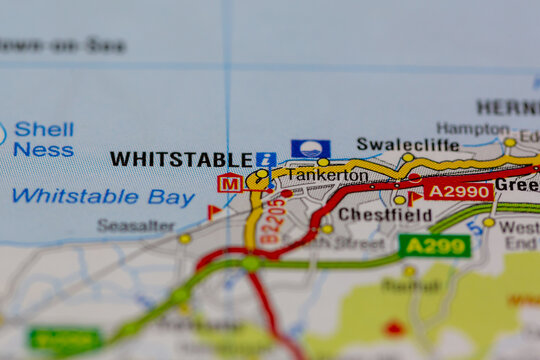 02-19-2021 Portsmouth, Hampshire, UK Whitstable and surrounding areas shown on a road map or Geography map