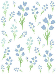 Dainty bell flowers on stems wallpaper on pink and white background (digital illustration)