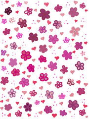 Fototapeta na wymiar Digital illustration of colorful small flowers and hearts