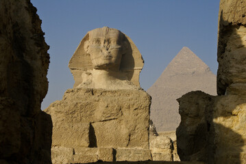 The Sphinx and Pyramid of Chephren at Giza, Cairo, Egypt