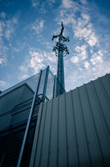 Cell tower on a blue sky