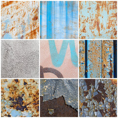 Set of old rusty metal textures. Rough dirty metal surface with rust. Backgrounds collection for...