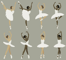 Naklejka premium Ballerina abstract illustration, dancing girl flat art, Beautiful woman silhouette, Hand drawn 