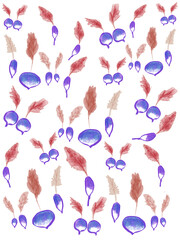 Digital illustration wallpaper of colorful radishes with stems and leaves