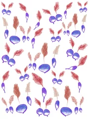 Deurstickers Vlinders Digitaal illustratiebehang van kleurrijke radijsjes met stengels en bladeren