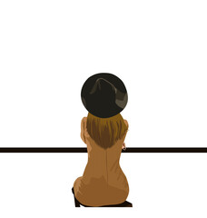 girl with hat sitting looking flat vector image