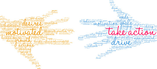 Take Action Word Cloud on a white background. 